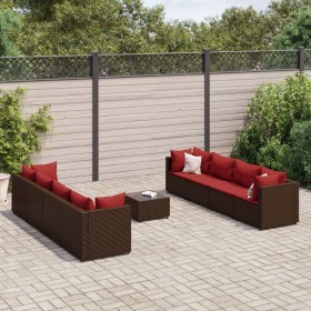 Garden furniture set 9 pieces with brown synthetic rattan cushions by , Garden sets - Ref: Foro24-3308045, Price: 535,75 €, D...