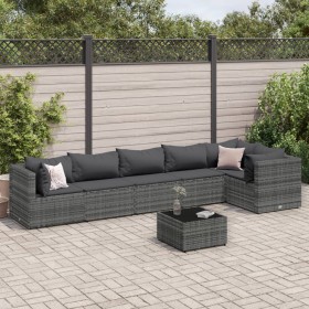 7-piece garden furniture set with gray synthetic rattan cushions by , Garden sets - Ref: Foro24-3308114, Price: 489,58 €, Dis...