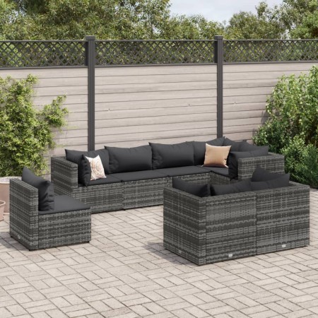 Gartenmöbel-Set 8-teilig mit grauen Polstern aus synthetischem Rattan von , Gartensets - Ref: Foro24-3308194, Preis: 518,38 €...