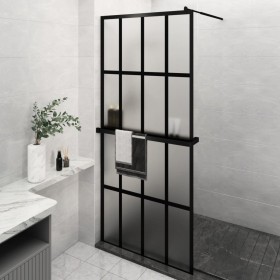 Shower screen with ESG glass shelf and black aluminum 100x195cm by , Shower walls and screens - Ref: Foro24-3185469, Price: 2...