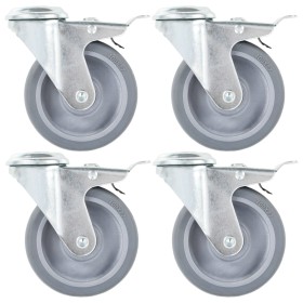 Swivel wheels with pin hole and double brakes 4 units 100 mm by , Material handling - Ref: Foro24-143427, Price: 29,99 €, Dis...