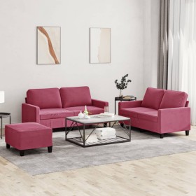 Three-piece velvet burgundy sofa set with cushions by , Sofas - Ref: Foro24-3201510, Price: 510,35 €, Discount: %