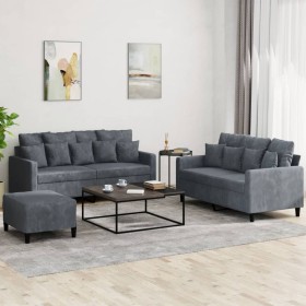 3-piece dark gray velvet sofa set with cushions by , Sofas - Ref: Foro24-3201711, Price: 539,67 €, Discount: %