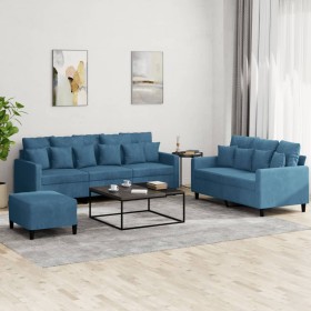 Sofagarnitur mit 3-teiligen blauen Samtkissen von , Sofas - Ref: Foro24-3201739, Preis: 565,99 €, Rabatt: %