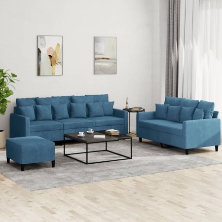 Sofagarnitur mit 3-teiligen blauen Samtkissen von , Sofas - Ref: Foro24-3201739, Preis: 567,25 €, Rabatt: %