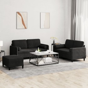 Schwarzes Samt-Sofaset mit 3 Kissenstücken. von , Sofas - Ref: Foro24-3202009, Preis: 538,16 €, Rabatt: %