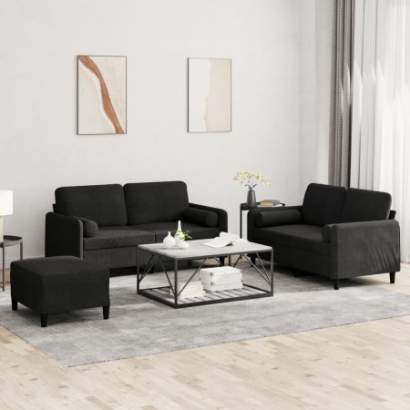 Schwarzes Samt-Sofaset mit 3 Kissenstücken. von , Sofas - Ref: Foro24-3202009, Preis: 532,99 €, Rabatt: %