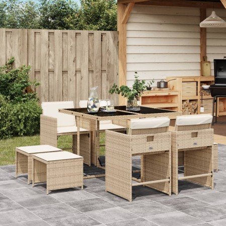 Garten-Essgruppe 9-teilig mit Kissen aus synthetischem Rattan in Beige. von , Gartensets - Ref: Foro24-3211138, Preis: 406,84...