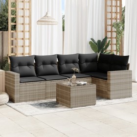 Garden sofa set 6 pieces and gray synthetic rattan cushions by , Garden sets - Ref: Foro24-3218932, Price: 435,99 €, Discount: %