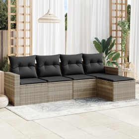 Gartensofa-Set und Kissen, 5-teilig, aus hellem grauem Kunststoff-Rattan. von , Gartensets - Ref: Foro24-3218882, Preis: 345,...