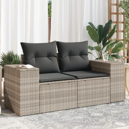 Gartensofa mit Kissen, 2-Sitzer, aus hellem grauem Kunststoffrattan. von , Outdoor-Sofas - Ref: Foro24-366198, Preis: 195,99 ...