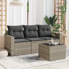 Garden sofa set 4 pieces with gray synthetic rattan cushions by , Garden sets - Ref: Foro24-3218662, Price: 288,39 €, Discoun...