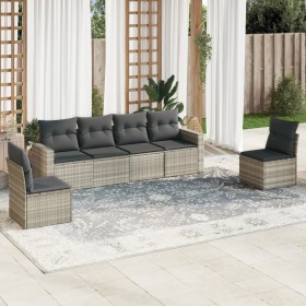 Gartensofagarnitur 6-teilig mit grauen Polstern aus synthetischem Rattan von , Gartensets - Ref: Foro24-3218802, Preis: 414,4...