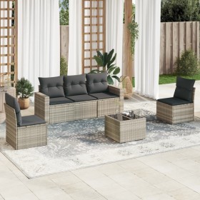 Gartensofagarnitur 6-teilig mit grauen Polstern aus synthetischem Rattan von , Gartensets - Ref: Foro24-3218792, Preis: 427,4...