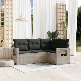 Garden sofa set 4 pieces with gray synthetic rattan cushions by , Garden sets - Ref: Foro24-3252449, Price: 336,90 €, Discoun...