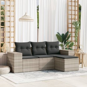 Garden sofa set 4 pieces with gray synthetic rattan cushions by , Garden sets - Ref: Foro24-3254809, Price: 318,99 €, Discoun...