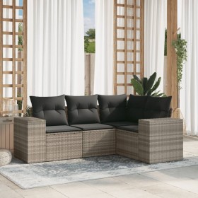 Garden sofa set 4 pieces with gray synthetic rattan cushions by , Garden sets - Ref: Foro24-3254849, Price: 352,99 €, Discoun...