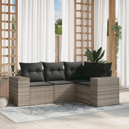 Gartensofagarnitur 4-teilig mit grauen Polstern aus synthetischem Rattan von , Gartensets - Ref: Foro24-3254849, Preis: 353,7...