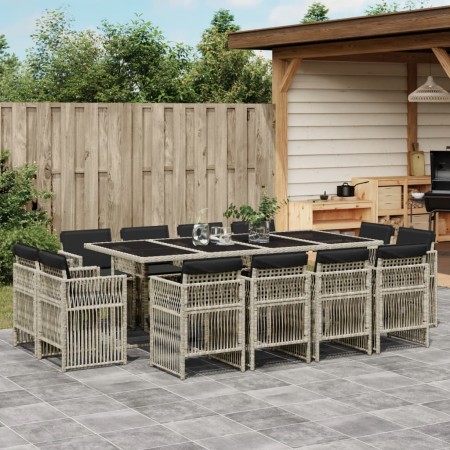 Garden dining set with 13 pieces, light gray synthetic rattan and cushions. by , Garden sets - Ref: Foro24-3211043, Price: 84...