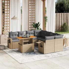 Gartensofagarnitur mit 9-teiligen Kissen aus synthetischem Rattan in Beige. von , Gartensets - Ref: Foro24-3271682, Preis: 64...