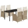 Garden dining set 5 pieces with beige synthetic rattan cushions by , Garden sets - Ref: Foro24-3213444, Price: 708,75 €, Disc...