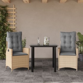 Garten-Essgruppe 3-teilig mit Kissen aus synthetischem Rattan in Beige. von , Gartensets - Ref: Foro24-3213264, Preis: 321,70...