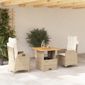 Garten-Essgruppe 3-teilig mit Kissen aus synthetischem Rattan in Beige. von , Gartensets - Ref: Foro24-3277469, Preis: 379,99...