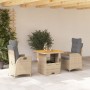 Garten-Essgruppe 3-teilig mit Kissen aus synthetischem Rattan in Beige. von , Gartensets - Ref: Foro24-3277481, Preis: 379,77...