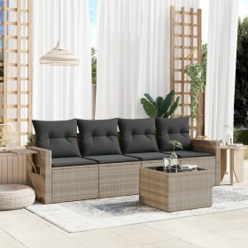 Gartensofa-Set und Kissen, 5-teilig, aus hellem grauem Kunststoff-Rattan. von , Gartensets - Ref: Foro24-3252229, Preis: 372,...