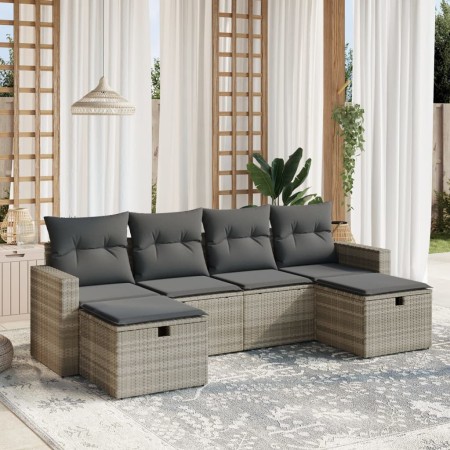 Garden sofa set 6 pieces and gray synthetic rattan cushions by , Garden sets - Ref: Foro24-3263548, Price: 406,89 €, Discount: %