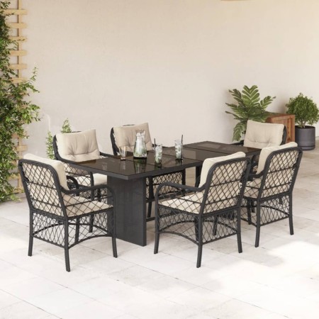 Garten-Essgruppe 7-teilig mit schwarzen Polstern aus synthetischem Rattan. von , Gartensets - Ref: Foro24-3212054, Preis: 788...