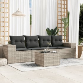 Gartensofa-Set und Kissen, 5-teilig, aus hellem grauem Kunststoff-Rattan. von , Gartensets - Ref: Foro24-3254629, Preis: 388,...