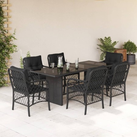 Set de comedor de jardín 7 pzas y cojines ratán sintético negro de , Conjuntos de jardín - Ref: Foro24-3212056, Precio: 752,4...