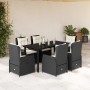 Set de comedor de jardín 7 pzas y cojines ratán sintético negro de , Conjuntos de jardín - Ref: Foro24-3262837, Precio: 764,0...