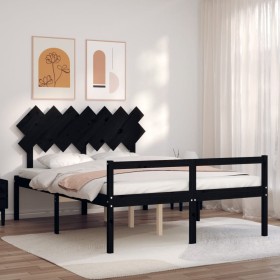 Double bed frame with black solid wood headboard by vidaXL, Beds and slatted bases - Ref: Foro24-3195555, Price: 168,99 €, Di...