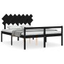 Double bed frame with black solid wood headboard by vidaXL, Beds and slatted bases - Ref: Foro24-3195555, Price: 168,21 €, Di...