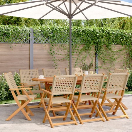 Folding garden chairs 8 pcs solid wood and beige PE rattan by , Garden chairs - Ref: Foro24-3214564, Price: 534,18 €, Discoun...