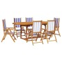 Set de comedor de jardín 7 pzas tela madera maciza azul blanco de , Conjuntos de jardín - Ref: Foro24-3281729, Precio: 724,79...