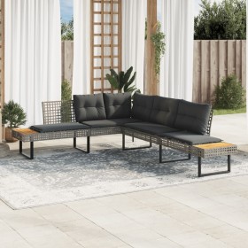 L-shaped garden sofa with gray PE rattan and acacia cushions by , Outdoor sofas - Ref: Foro24-365635, Price: 349,00 €, Discou...