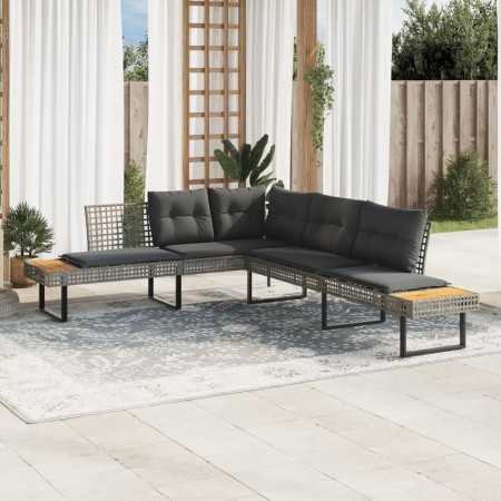 L-shaped garden sofa with gray PE rattan and acacia cushions by , Outdoor sofas - Ref: Foro24-365635, Price: 348,64 €, Discou...