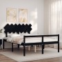 Double bed frame with black solid wood headboard by vidaXL, Beds and slatted bases - Ref: Foro24-3195555, Price: 168,21 €, Di...