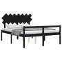 Double bed frame with black solid wood headboard by vidaXL, Beds and slatted bases - Ref: Foro24-3195555, Price: 168,21 €, Di...