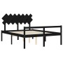 Double bed frame with black solid wood headboard by vidaXL, Beds and slatted bases - Ref: Foro24-3195555, Price: 168,21 €, Di...