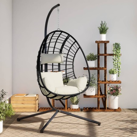 Hanging egg chair with beige rattan and steel support by , Garden rockers - Ref: Foro24-4007411, Price: 255,25 €, Discount: %