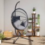 Hanging egg chair with rattan and gray steel stand by , Garden rockers - Ref: Foro24-4007407, Price: 218,85 €, Discount: %