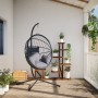 Hanging egg chair with rattan and gray steel stand by , Garden rockers - Ref: Foro24-4007407, Price: 218,85 €, Discount: %