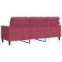 Sofá de 3 plazas de terciopelo rojo tinto 180 cm de , Sofás - Ref: Foro24-4007638, Precio: 275,21 €, Descuento: %