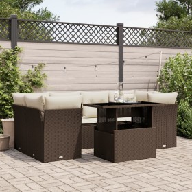 7-piece garden sofa set with brown PE rattan cushions by , Garden sets - Ref: Foro24-3266383, Price: 529,76 €, Discount: %