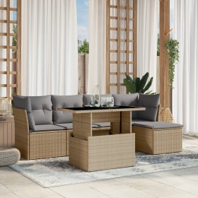 Gartensofa-Set mit 6-teiligen Kissen aus synthetischem Rattan in Beige. von , Gartensets - Ref: Foro24-3266549, Preis: 414,33...