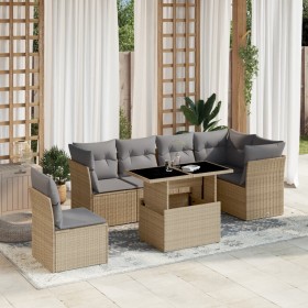 Set of 7-piece garden sofas and beige synthetic rattan cushions by , Garden sets - Ref: Foro24-3266619, Price: 520,13 €, Disc...